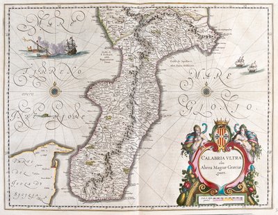 Sul da Calábria, Itália, em "Theatrum Orbis Terrarum, sive Atlas Novus" de Willem Blaeu, Amesterdão de Willem Blaeu