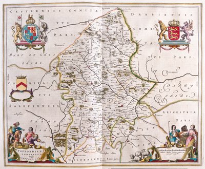Staffordshire, n "Theatrum Orbis Terrarum, sive Atlas Novus" de Willem Blaeu, Amesterdão de Willem Blaeu