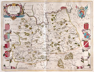 Surrey, em "Theatrum Orbis Terrarum, sive Atlas Novus" de Willem Blaeu, Amesterdão de Willem Blaeu