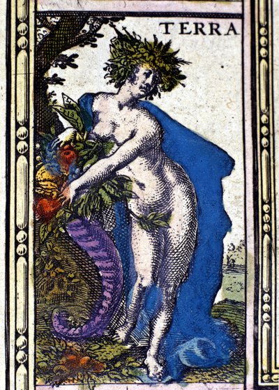 A Terra, um dos quatro elementos representados no Atlas de W. Blaeu impresso em Amesterdão, em 1655. de Willem Blaeu