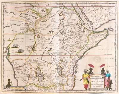 África Central e Oriental, incluindo Moçambique, em "Theatrum Orbis Terrarum, sive Atlas Novus" de Willem Blaeu, Amesterdão de Willem Blaeu