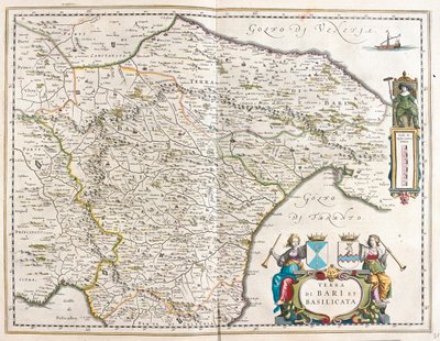 cidade de Bari e Basilicata, Itália, em "Theatrum Orbis Terrarum, sive Atlas Novus" de Willem Blaeu, Amesterdão de Willem Blaeu