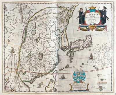 primeiro dos mapas da China de Blaeu, em "Theatrum Orbis Terrarum, sive Atlas Novus" de Willem Blaeu, Amesterdão de Willem Blaeu