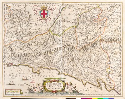 iRiviera oriental da Ligúria, Itália, n "Theatrum Orbis Terrarum, sive Atlas Novus" de Willem Blaeu, Amesterdão de Willem Blaeu