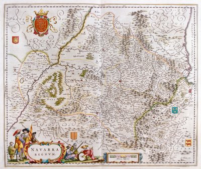 região que inclui Pamplona, Baiona e San Sebastian, em "Theatrum Orbis Terrarum, sive Atlas Novus" de Willem Blaeu, Amesterdão de Willem Blaeu