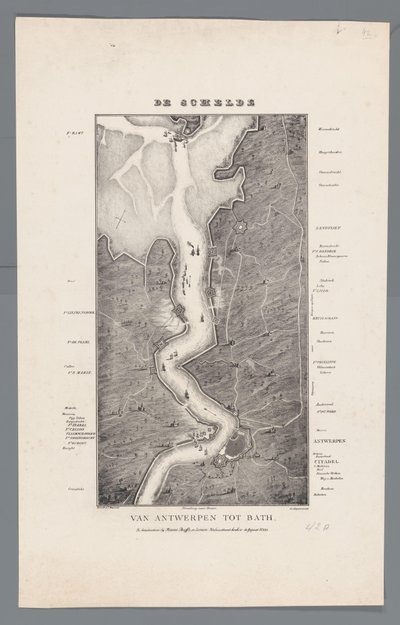 Caminhada do Escalda de Fort Bath a Antuérpia, 1832 O Scheldt de Antuérpia a Bath (título no objeto) de Willem Charles Magnenat