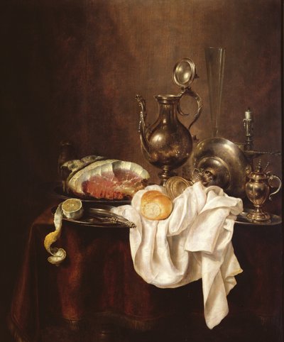 Ainda vida do presunto e da placa de prata de Willem Claesz. Heda