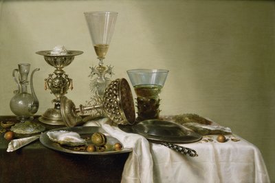 Ainda vida com ostras e nozes, 1637 de Willem Claesz. Heda