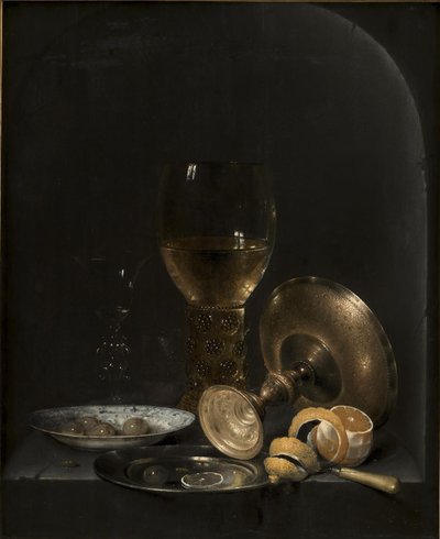 Ainda vida. Peça de café da manhã em um nicho de pedra de Willem Claesz. Heda