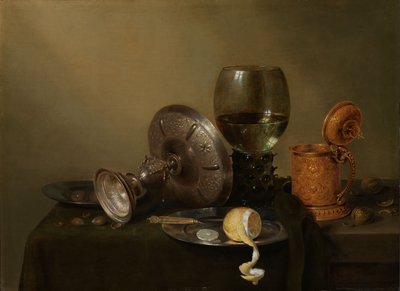 Natureza morta com um cantil de cerveja dourado de Willem Claesz. Heda