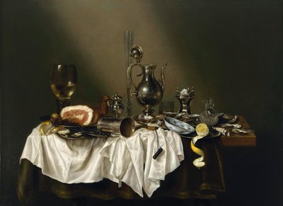 "Table de banquet avec jambon" (Banquete com Presunto) Peinture de Willem Claesz (Claeszoon) Heda (1594-1680) - 1656 - Óleo sobre tela Dim 111x152 cm Museum of Fine Arts, Houston de Willem Claesz. Heda