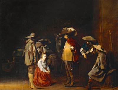 Corps de garde avec femme suppliant des soldats, dit aussi Les Maraudeurs - Corpo de guarda com mulher implorando aos soldados, também chamado Les marauders ... de Willem Cornelisz Duyster