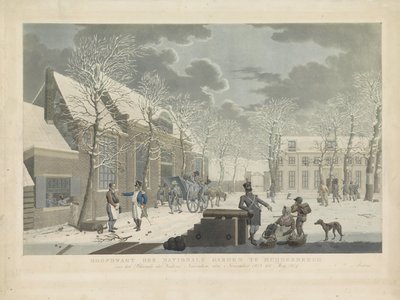 Guarda principal da Guarda Nacional em Muiderberg, 1813-1814 Hoofdwagt der Nationale Garden em Muijderberch em frente ao Blocade der Vesting Naarden, de novembro de 1813 a Mey 1814 (título no objeto) de Willem Hendrik Hoogkamer (attributed to)