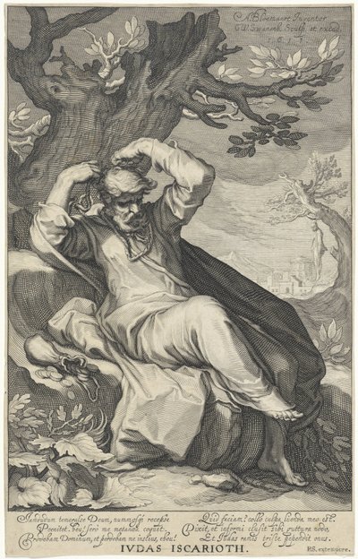 Judas Iscariotes enforca-se
Iudas Iscariotes (título sobre o objecto)
Pecadores do Antigo e do Novo Testamento (título da série) de Willem Isaacsz. van Swanenburg