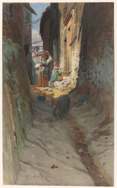 Vista de uma pequena rua em Rocca di Papa de Willem Johann Martens