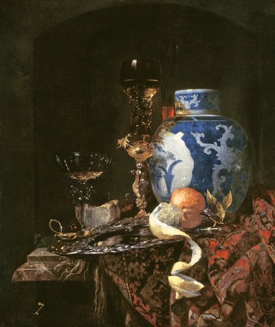 Natureza Morta com um frasco de porcelana chinesa (óleo sobre tela) de Willem Kalf