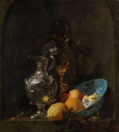 Natureza morta com um jarro de prata e uma tigela de porcelana Natureza morta com um jarro de prata de Willem Kalf