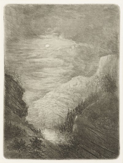 Paisagem de montanha com rio ao luar de Willem Matthias Jan van Dielen