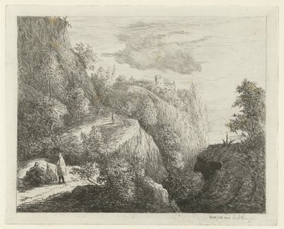 Paisagem de montanha com figuras de repouso na berma da estrada de Willem Matthias Jan van Dielen