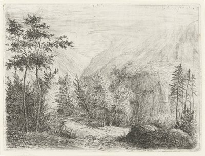 Paisagem de montanha com figura de repouso ao longo da estrada de Willem Matthias Jan van Dielen