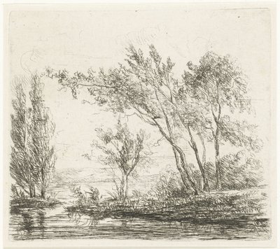 Paisagem com árvores à beira d