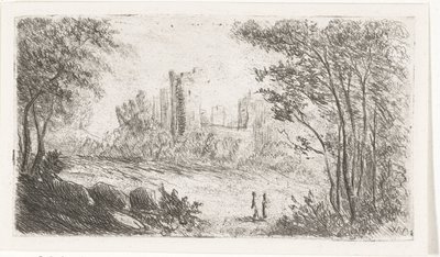 Paisagem com ruínas do castelo e duas figuras de Willem Matthias Jan van Dielen