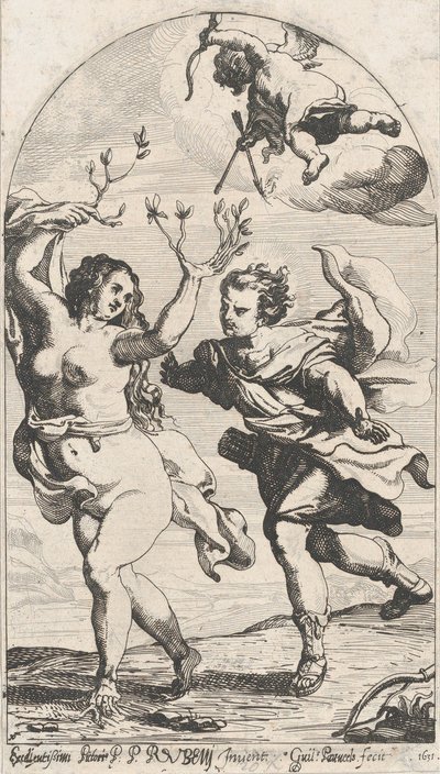 Daphne a fugir de Apollo, com Cupido, 1631. de Willem Panneels