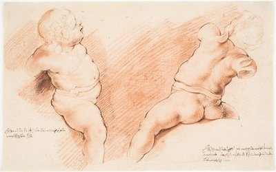 Centauro subjugado por Cupido. Grupo de esculturas antigas. Dois estudos de Cupido, um visto da direita, o outro de trás de Willem Panneels