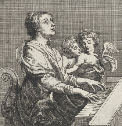 Santa Cecília tocando o órgão com dois putti à direita, ca. 1631. de Willem Panneels