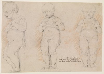 Menino pequeno. Três estudos após uma escultura antiga; vista lateral esquerda, vista frontal meio virada para a esquerda e vista frontal de Willem Panneels