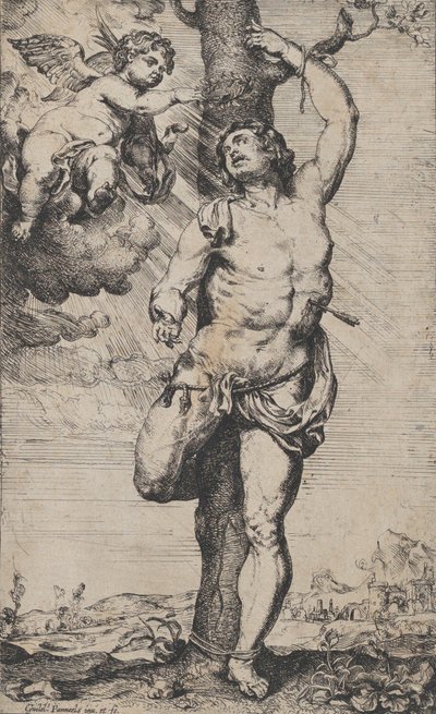 O Martírio de São Sebastião, com anjos coroando-o no canto superior esquerdo, ca. 1620-32... de Willem Panneels