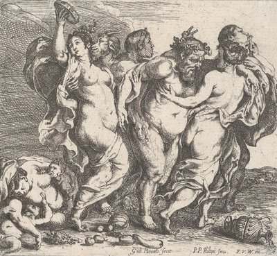 O bêbado Silenus, acompanhado por ninfas e sátiros, 1632. de Willem Panneels