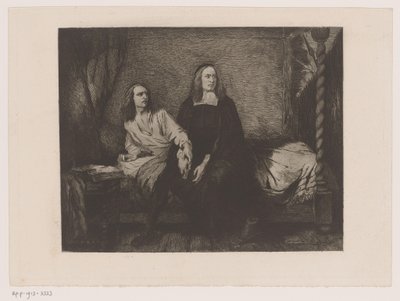 Os irmãos de Witt sentados em uma cama no portão da prisão de Willem Philip van der Veken (attributed to)