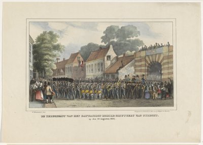 O regresso do Bataillon Mobile Schuttery de Utrecht, em 19 de Agosto de 1834 (título sobre o objecto) de Willem Pieter Hoevenaar