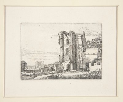 Torre arruinada mesmo ao centro, Placa 2 de O Conjunto das Paisagens de Willem Pietersz. Buytewech