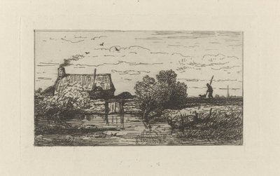 Vista de uma fazenda na água de Willem Roelofs (I)