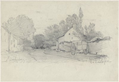Vista de uma rua com um carrinho em Barbizon de Willem Roelofs (I)