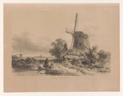 Moinho numa paisagem com duas figuras de Willem Roelofs (I)