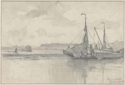 Barcos de pesca em uma paisagem em Papendrecht de Willem Roelofs (I)