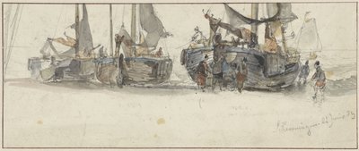 Barcos de pesca na praia de Scheveningen de Willem Roelofs (I)