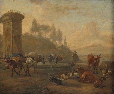 Gado por uma fonte de Willem Romeyn