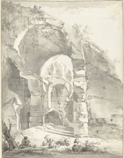 Ruínas com um pastor com ovelhas à esquerda de Willem Romeyn
