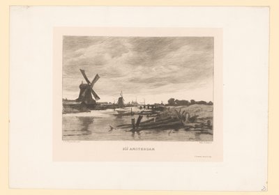 Paisagem com moinhos de vento ao longo de um canal Perto de Amsterdã (título no objeto) de Willem Steelink (II)