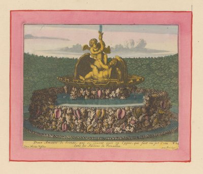 Brunnen mit zwei Putti, die mit einem Schwan spielen de Willem Swidde