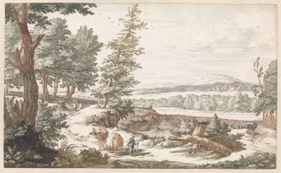 Paisagem com burros em uma estrada de Willem Swidde