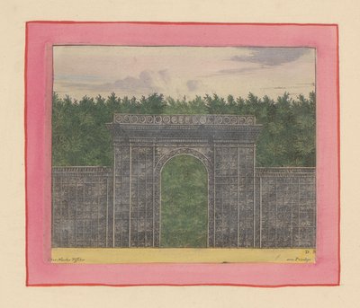 Rechteckiger Pavillon aus Lattenwerk mit Tor für eine Hecke in den Gärten von Versailles de Willem Swidde