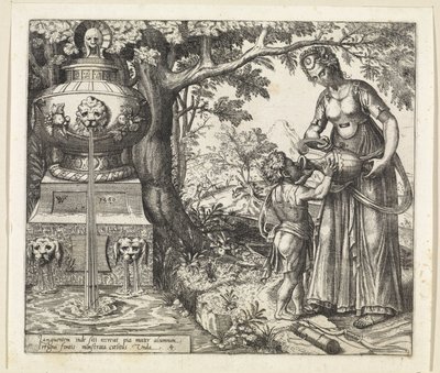 Hagar dá uma bebida a Ismael
História de Hagar e Ishmael (título da série) de Willem Thibaut