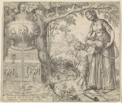 Hagar dá uma bebida a Ismael
História de Hagar e Ishmael (título da série) de Willem Thibaut