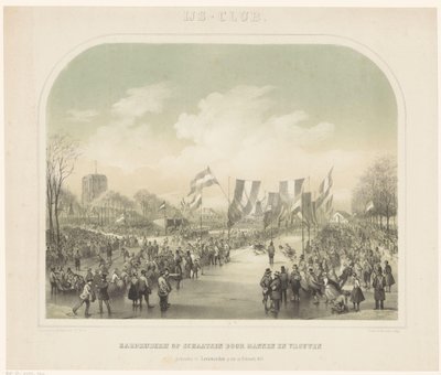 Concurso de patinagem
IJs-club / Hard riding on skates by men and women realizado em Leeuwarden em 22 de Fevereiro de 1855 (título sobre o objecto) de Willem Troost (II)