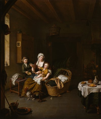 Uma mãe alimentando seu filho (a mãe feliz) de Willem Van Mieris